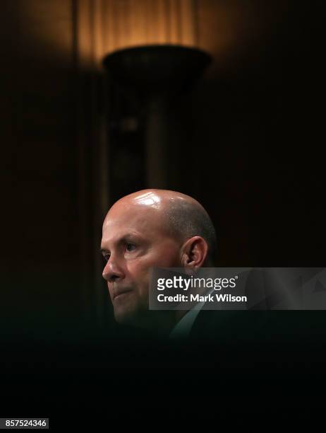 Former Equifax CEO Richard Smith testifies before the Senate Banking, Housing and Urban Affairs Committee in the Hart Senate Office Building on...