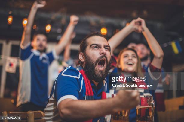 fans cheering for their team - supporter scarf stock pictures, royalty-free photos & images