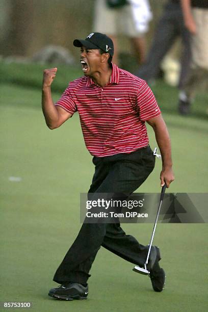 Arnold Palmer Invitational: Tiger Woods victorious after making birdie putt on No 18 and winning tournament on Sunday at Bay Hill Club & Lodge....