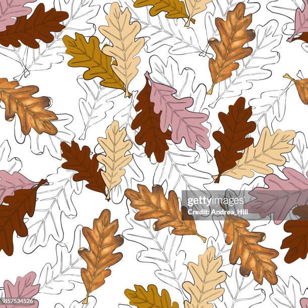 abstract oak leaf watercolor vector seamless pattern - oak leaf white background stock illustrations