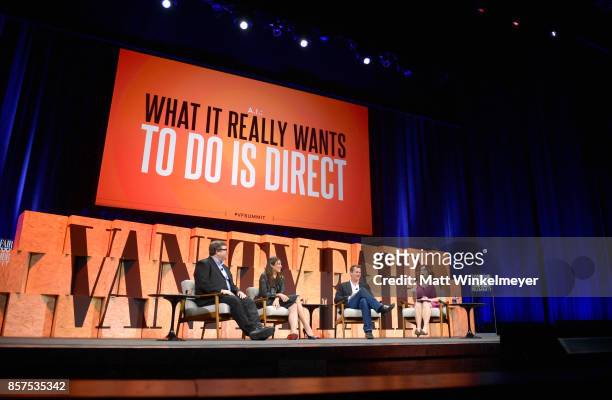 Partner at Greylock Partners Reid Hoffman, Co-Creators and Executive Producers of 'Westworld' Lisa Joy, Jonathan Nolan, writer Maureen Dowd speak...
