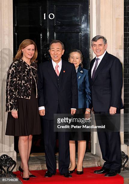 Sarah Brown wife of Gordon Brown, Ban Ki-Moon Secretary General of the United Nations, his wife Ban Soon-taek and British Prime Minister Gordon Brown...