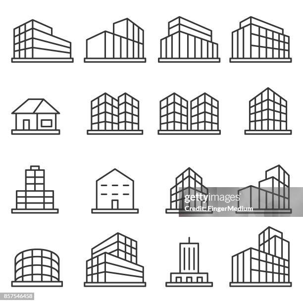 ilustrações, clipart, desenhos animados e ícones de edifício conjunto de ícones - perspectiva espacial