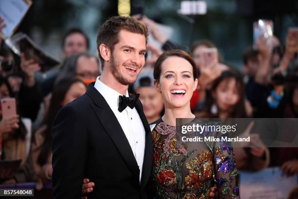 Andrew Garfield and Claire Foy attend the European Premiere of "Breathe" on the opening night gala of the 61st BFI London Film Festival on October 4,...