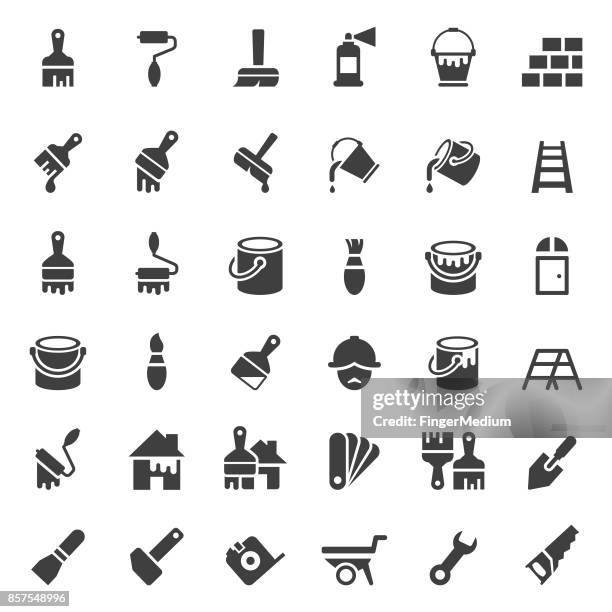 stockillustraties, clipart, cartoons en iconen met schilderen en hulpmiddelen pictogramserie - emmer