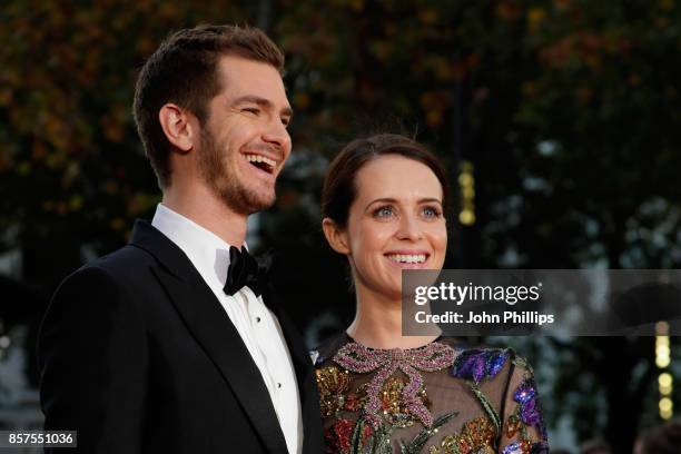 Actors Andrew Garfield and Claire Foy attend the European Premiere of "Breathe" on the opening night gala of the 61st BFI London Film Festival on...