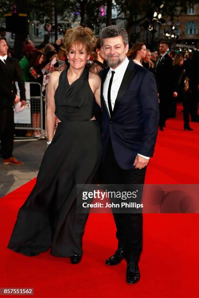 Director Andy Serkis and his wife Lorraine Ashbourne attend the European Premiere of "Breathe" on the opening night gala of the 61st BFI London Film...