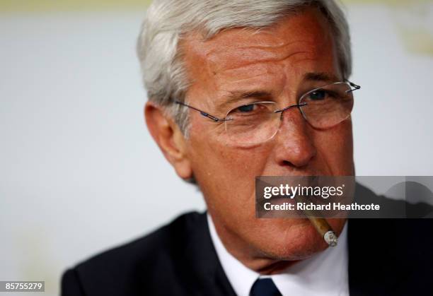 Italy mamnager Marcello Lippi looks on during the FIFA 2010 World Cup Qualifier between Italy and The Republic of Ireland in the Stadio San Nicola on...