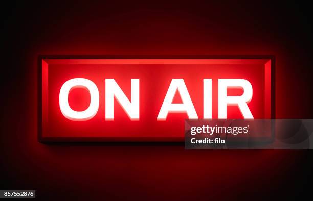 on air glowing sign - radio broadcast studio stock illustrations