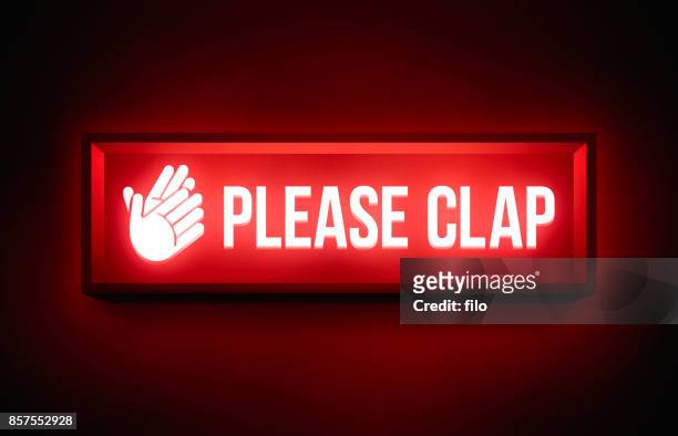 ilustrações de stock, clip art, desenhos animados e ícones de please clap audience glowing sign - on air sign
