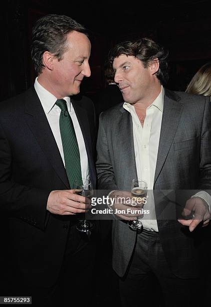David Cameron MP and author Charlie Brooks during the launch of Charlie Brooks' new novel "Citizen" at Tramp nightclub on April 1, 2009 in London,...