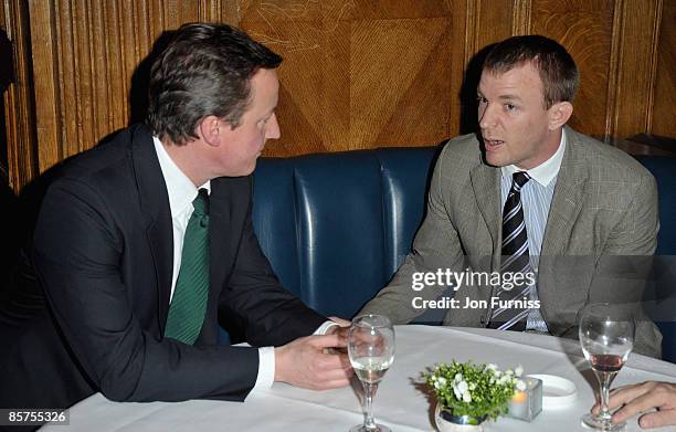 David Cameron MP and director Guy Richie attend the launch of Charlie Brooks' new novel "Citizen" at Tramp nightclub on April 1, 2009 in London,...