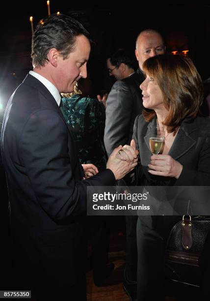 David Cameron MP and newsreader Kay Burley attend the launch of Charlie Brooks' new novel "Citizen" at Tramp nightclub on April 1, 2009 in London,...