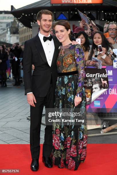 Andrew Garfield and Claire Foy attend the European Premiere of "Breathe" on the opening night Gala of the 61st BFI London Film Festival at the Odeon...