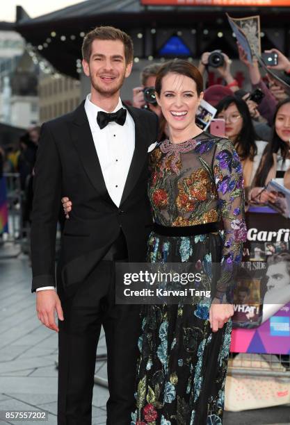 Andrew Garfield and Claire Foy attend the European Premiere of "Breathe" on the opening night Gala of the 61st BFI London Film Festival at the Odeon...