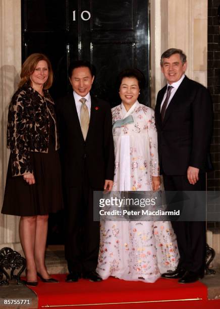 Sarah Brown wife of Gordon Brown, South Korean President Lee Myung-bak, his wife Kim Yoon Ok and British Prime Minister Gordon Brown arrive at...