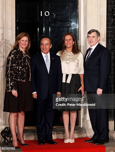 Sarah Brown wife of Gordon Brown, Mexican President Felipe Calderon Hinojosa, his wife Margarita Zavala and British Prime Minister Gordon Brown...