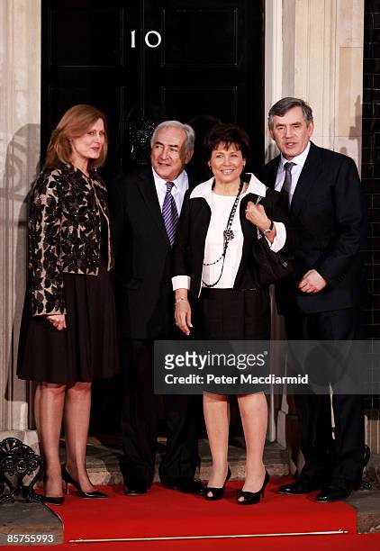 Sarah Brown wife of Gordon Brown, IMF Managing Director Dominique Strauss-Kahn, his wife Anne Sinclair and British Prime Minister Gordon Brown arrive...