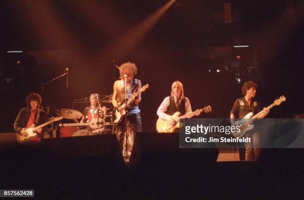 Bob Dylan and Tom Petty and the Heartbreakers perform at the Humbert H. Humphrey Metrodome in Minneapolis, Minnesota on June 26, 1986.