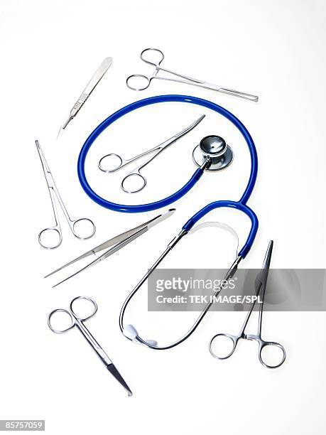 elevated view of surgical objects - forceps stock pictures, royalty-free photos & images