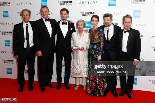 Producer Jonathan Cavendish, actors Hugh Bonneville, Andrew Garfield, Diana Cavendish, actress Claire Foy, director Andy Serkis and actor Tom...