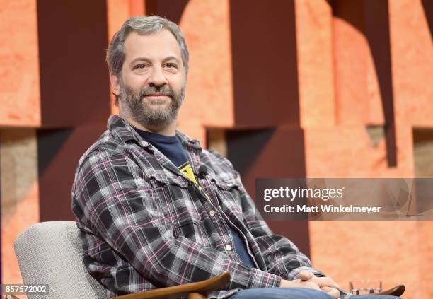 Writer/director Judd Apatow speaks onstage during Vanity Fair New Establishment Summit at Wallis Annenberg Center for the Performing Arts on October...