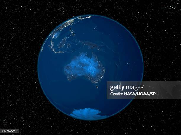 australia at night, satellite image of the earth at night - australia from space stock pictures, royalty-free photos & images