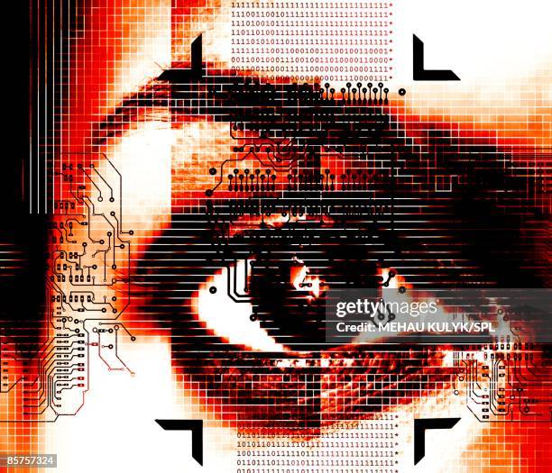 illustrazioni stock, clip art, cartoni animati e icone di tendenza di artificial intelligence (ai), conceptual computer artwork - biometrica