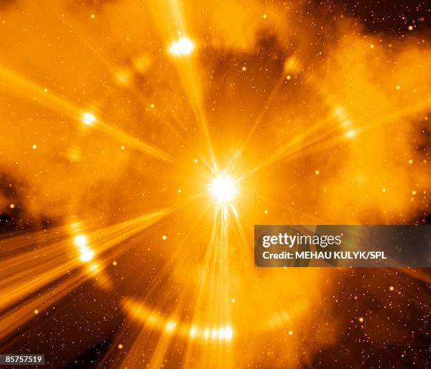 bildbanksillustrationer, clip art samt tecknat material och ikoner med supernova explosion, computer artwork - ljusreflex bildeffekt
