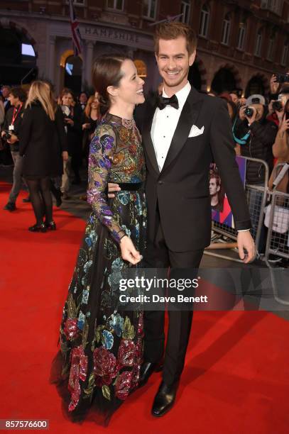 Claire Foy and Andrew Garfield attend the European Premiere of "Breathe" during the opening night gala of the 61st BFI London Film Festival at Odeon...