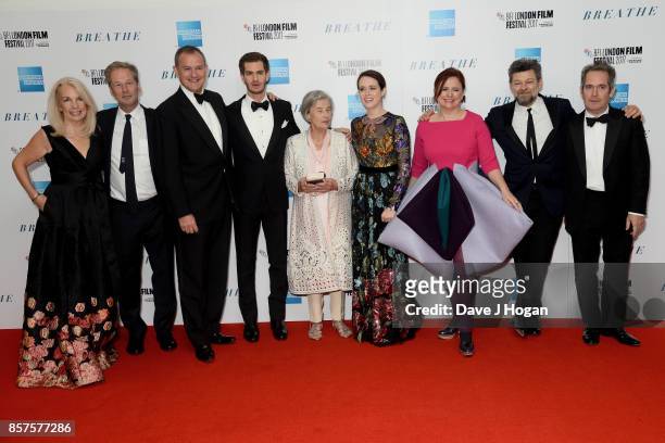 Jonathan Cavendish, Hugh Bonneville, Andrew Garfield, Claire Foy, Clare Stewart, Andy Serkis and Tom Hollander attend the European Premiere of...
