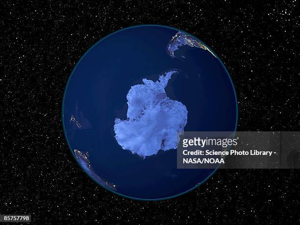 antarctica at night, satellite image of the earth at night - earth from space stock pictures, royalty-free photos & images