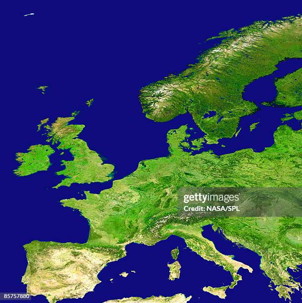 image obtained using the modis sensors, physical geography of europe - germany vs scotland stock illustrations