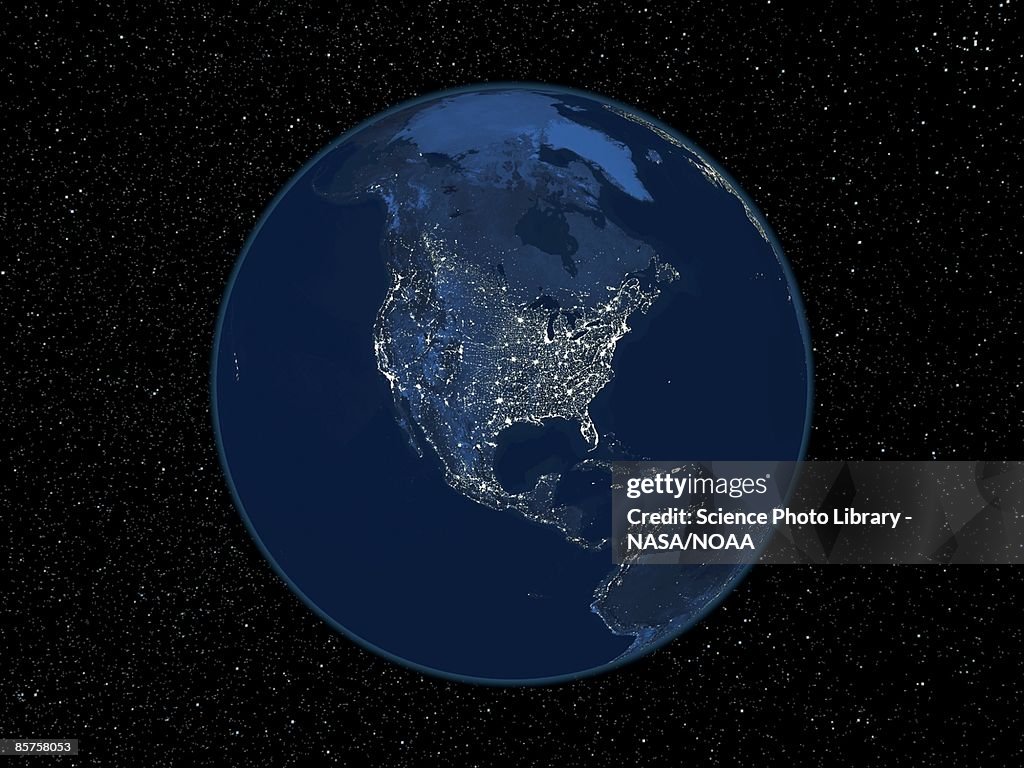 North America at night, satellite image of the Earth at night