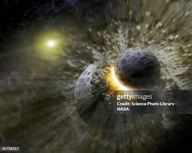 planets colliding around star vega - planet destruction stock illustrations