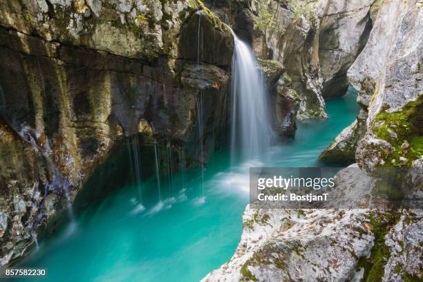 river canyon - slovenia soca stock pictures, royalty-free photos & images