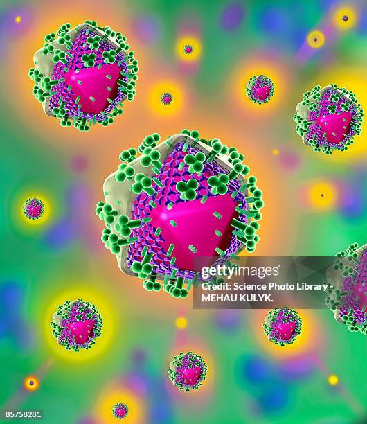 stockillustraties, clipart, cartoons en iconen met hiv virus particles - capsid