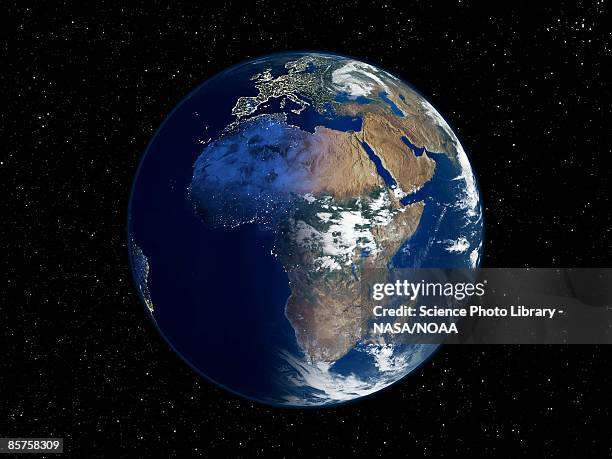 africa, day and night, satellite image of the earth - africa from space stock pictures, royalty-free photos & images