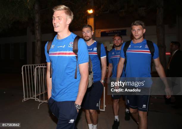Iceland's National Football Team players arrive in Eskisehir, Turkey on October 04 ahead of the FIFA World Cup European Qualification Group I match...