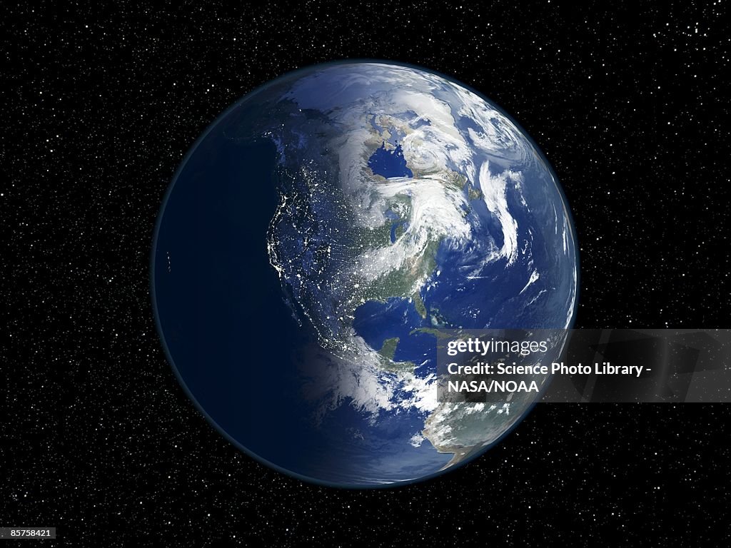 North America, day and night, satellite image of the Earth