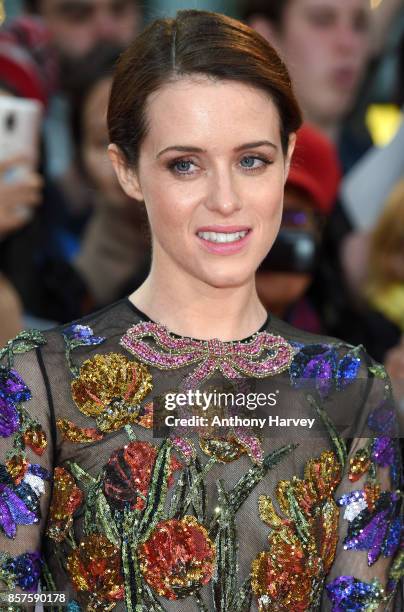 Claire Foy attends the European Premiere of "Breathe" on the opening night gala of the 61st BFI London Film Festival on October 4, 2017 in London,...