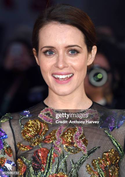 Claire Foy attends the European Premiere of "Breathe" on the opening night gala of the 61st BFI London Film Festival on October 4, 2017 in London,...