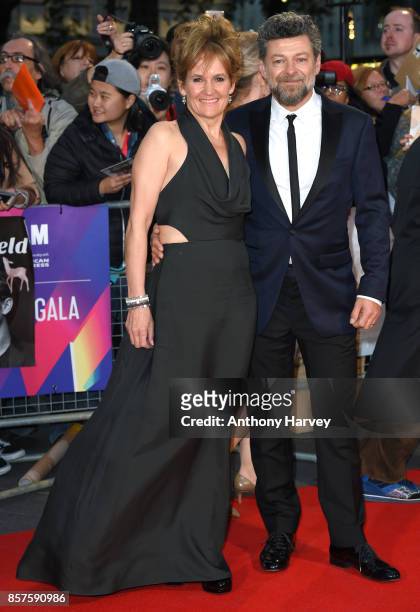 Andy Serkis and Lorraine Ashbourne attend the European Premiere of "Breathe" on the opening night gala of the 61st BFI London Film Festival on...