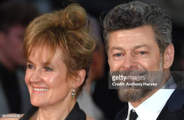 Andy Serkis and Lorraine Ashbourne attend the European Premiere of "Breathe" on the opening night gala of the 61st BFI London Film Festival on...