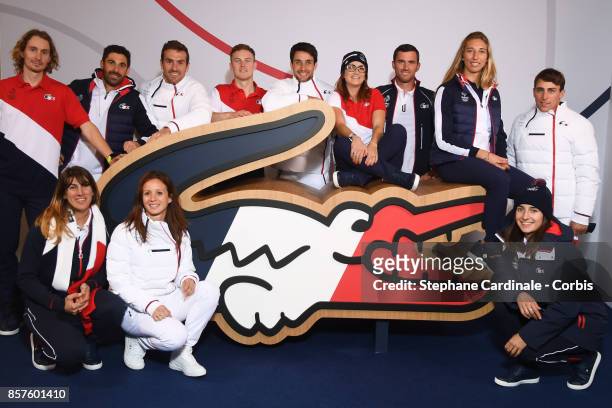 The French Olympic Team pose before the Press 100 Days Prior The Pyeongchang Olympic Games at Salle Pleyel on October 4, 2017 in Paris, France.