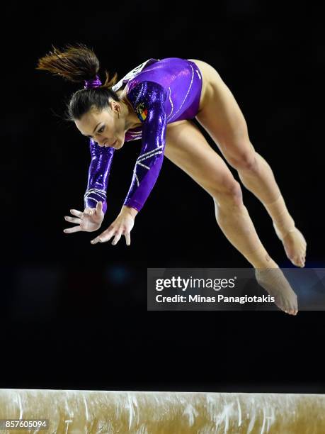 Catalina Ponor of Romania competes on the balance beam during the qualification round of the Artistic Gymnastics World Championships on October 4,...