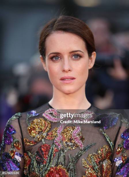 Claire Foy attends the European Premiere of "Breathe" on the opening night gala of the 61st BFI London Film Festival on October 4, 2017 in London,...