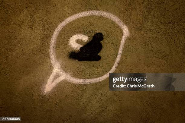 Si logo is seen blacked out by spray paint on a wall on October 4, 2017 in Barcelona, Spain. In his speech Mr Puigdemont indicated that Catalonia...