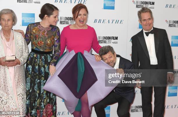 Diana Cavendish, Claire Foy, Clare Stewart, Andy Serkis and Tom Hollander attend the European Premiere of "Breathe" during the opening night gala of...