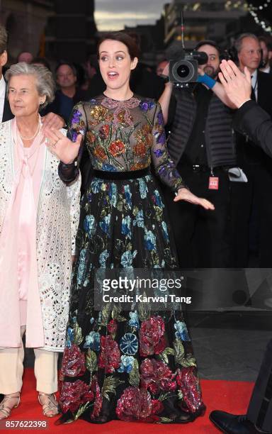 Claire Foy attends the European Premiere of "Breathe" on the opening night Gala of the 61st BFI London Film Festival at the Odeon Leicester Square on...